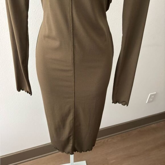 BodyCon Dress Medium Ribbed Hem Long Sleeve Minimalist Soft Grunge Boho Festival - Picture 10 of 11